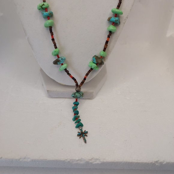 REAL vintage turquoise chunk 30"long lariat necklace - Picture 2 of 13